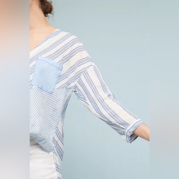 Anthropologie Holding Horses Striped Faux Wrap Western Coastal Tunic Top Size M - Picture 3 of 11